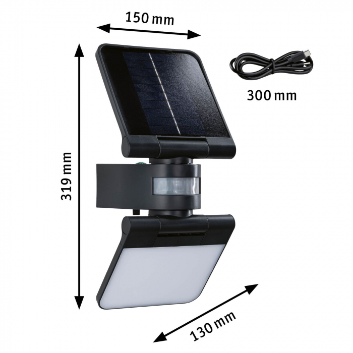 Aplică solară LED Lesla, senzori de mișcare și crepuscular, IP65, 150x130mm, 3000K 12,5W, antracit, plastic [8]