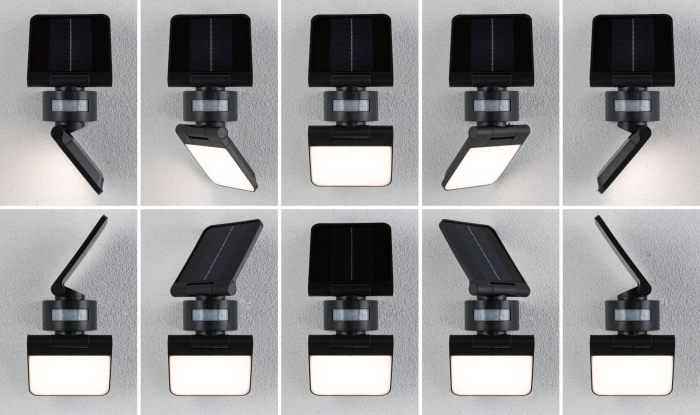 Aplică solară LED Lesla, senzori de mișcare și crepuscular, IP65, 150x130mm, 3000K 12,5W, antracit, plastic [10]