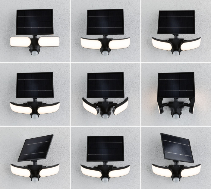Aplică solară LED Sonlig, senzori de mișcare și crepuscular, IP65, 286x137mm, 3000K, 2x9W, antracit, plastic [16]