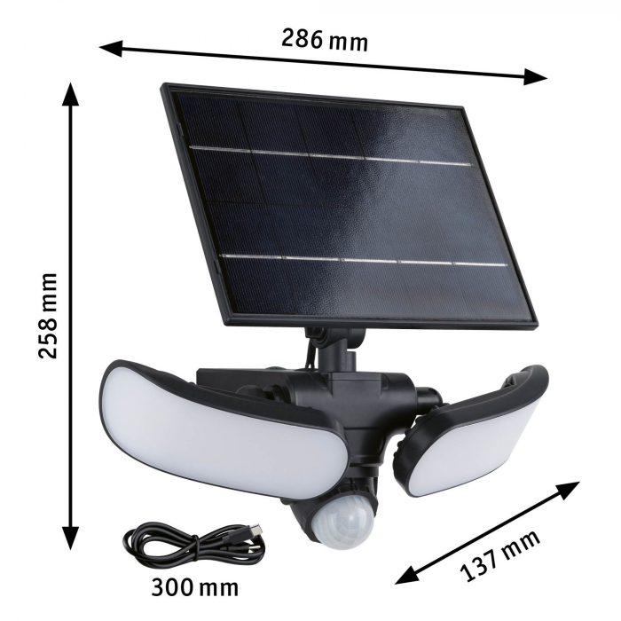 Aplică solară LED Sonlig, senzori de mișcare și crepuscular, IP65, 286x137mm, 3000K, 2x9W, antracit, plastic [5]