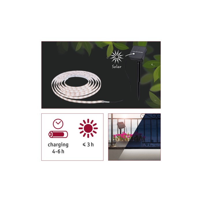 Bandă LED Solară cu lumină caldă, 3m, IP44 [6]