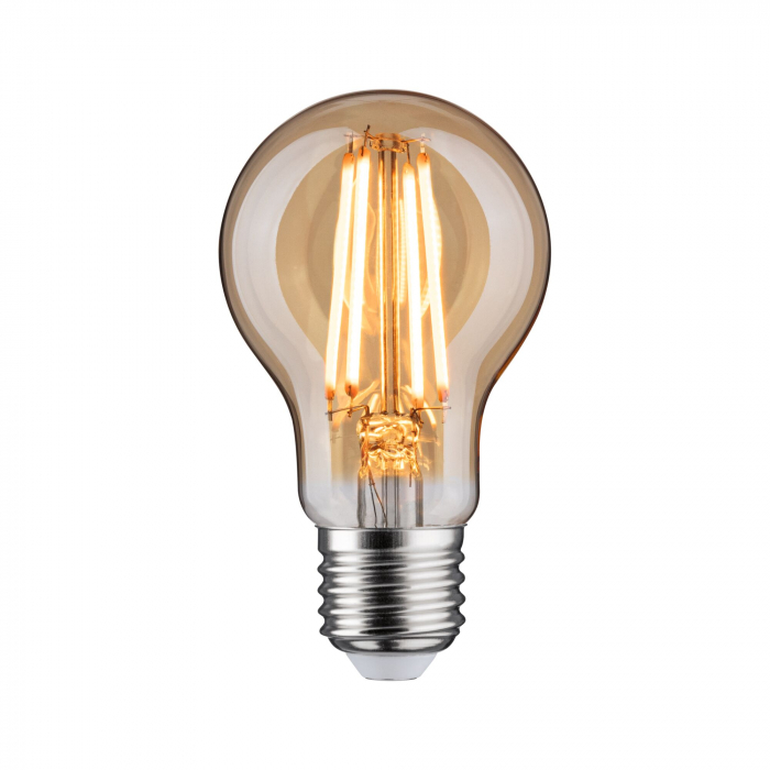 Bec pară cu filament LED, 1879, 230V, E27, 470lm, 6W, 1800K, flux luminos variabil în 3 pași, auriu [1]