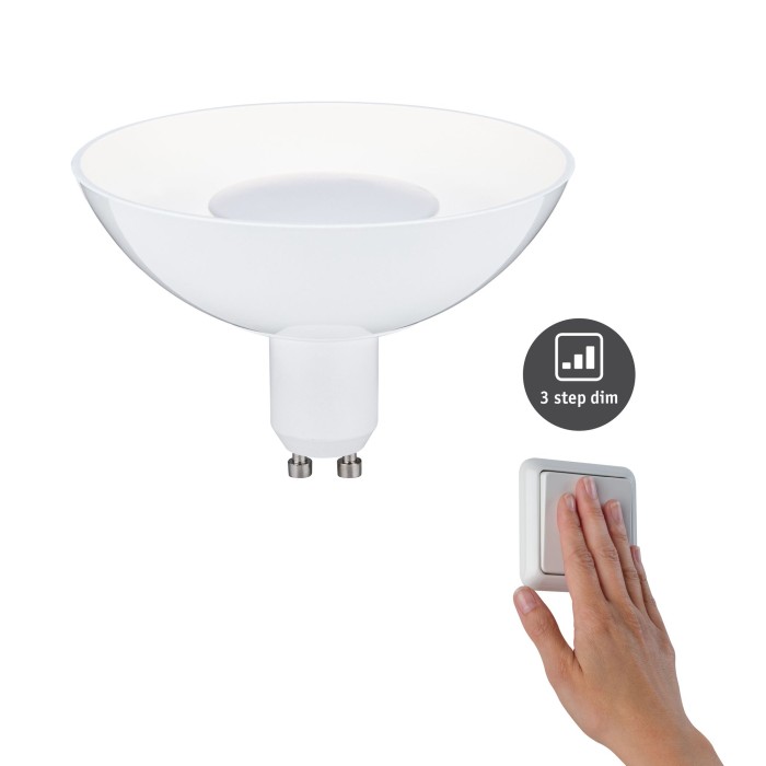 Bec LED decorativ, GU10, 4,9W alb/alb, cu flux luminos variabil în 3 pași [7]