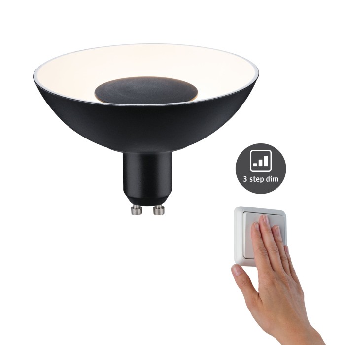 Bec LED decorativ, GU10, 4,9W negru/alb, cu flux luminos variabil în 3 pași [7]