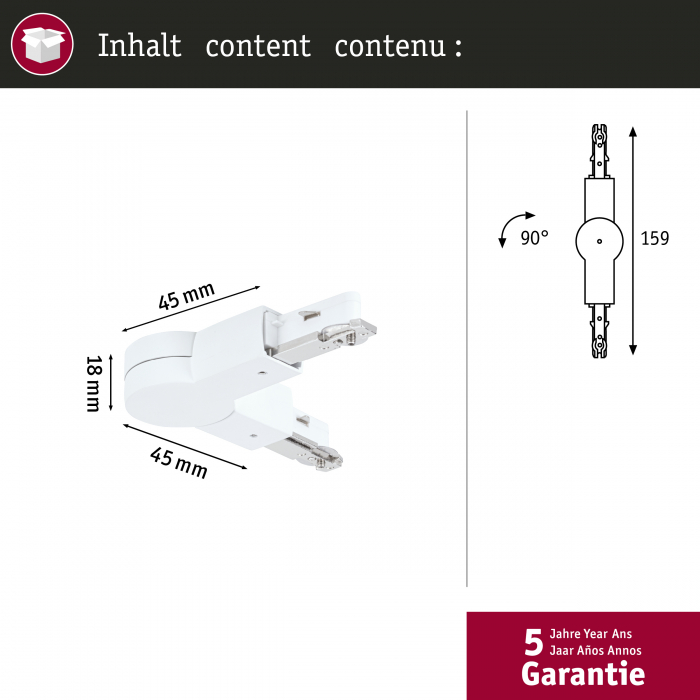 Conector cu unghi reglabil Urail, 159x36mm, max. 1000W, alb Signal [6]