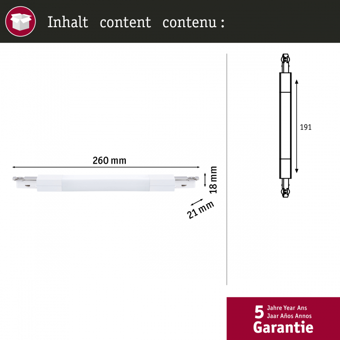 Conector flexibil URail 227x18mm, max. 1000W, alb Signal [6]