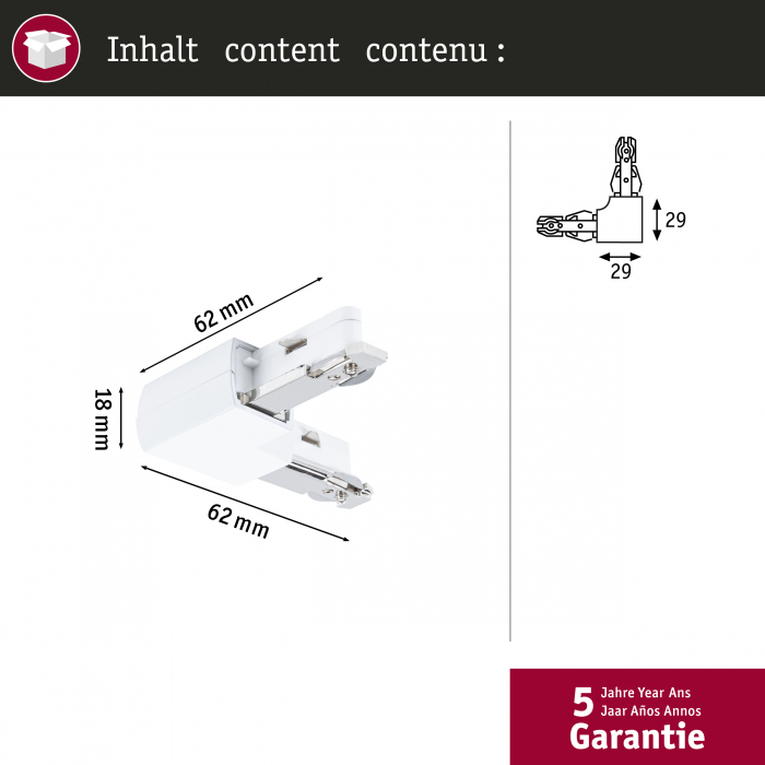 Conector L URail 62x62mm, max. 1000W, alb Signal [5]