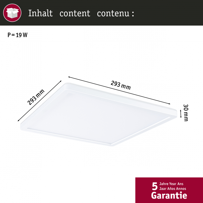 Panel LED Atria Shine Backlight, IP44, pătrat, 293x293mm, 16W, 1600lm, 4000K, alb [5]