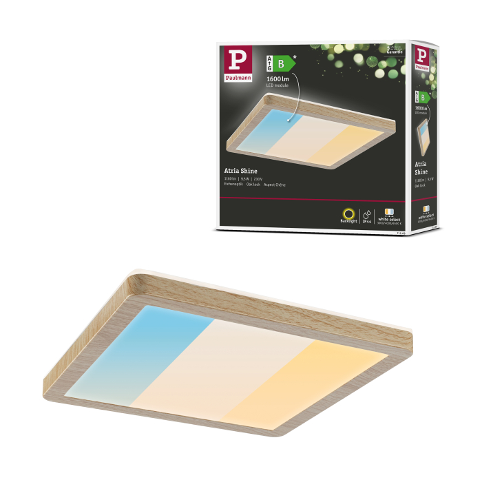 Panou LED Atria Shine, IP44, pătrat, 190x190mmm 8W, 1160lm, 3000 - 6500K, lemn [8]