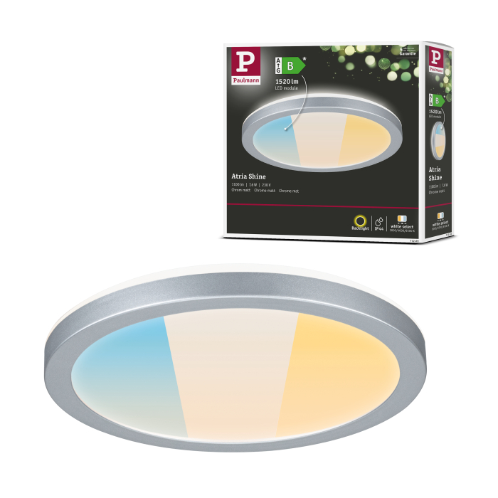 Panou LED Atria Shine, IP44, rotund, 190mm, 7,6W, 1100lm, 3000 - 6500K, crom mat [8]