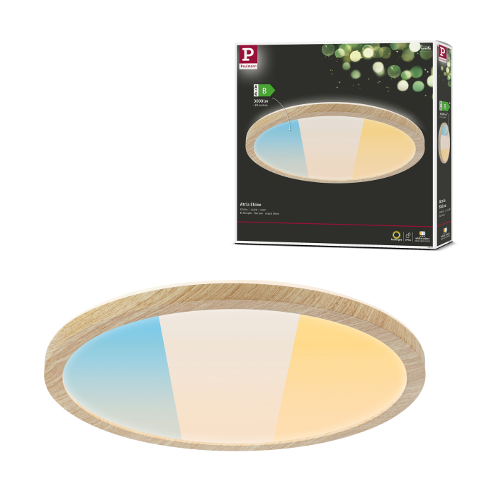 Panou LED Atria Shine, IP44, rotund, 298mm, 14,8W, 2250lm, 3000 - 6500K, lemn [8]
