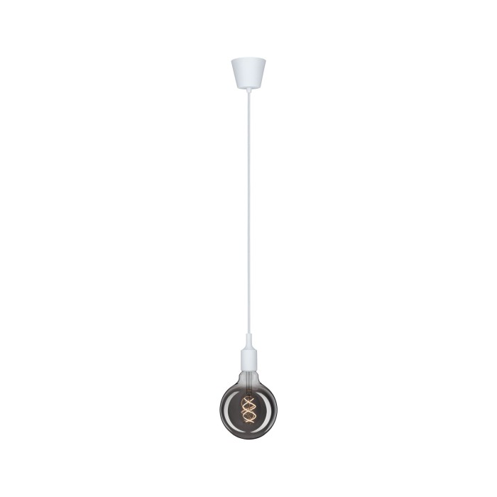 Pendul Ketil cu fir textil alb E27 2m max 1x20W cu soclu și bază albe, silicon-metal 230V [5]