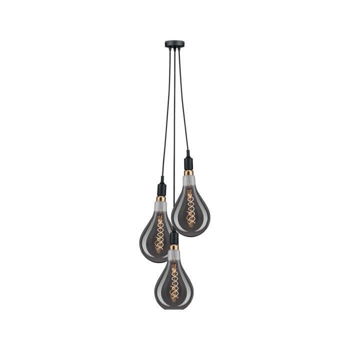 Pendul Ketil cu fir textil negru E27 2m max 3x20W cu soclu și bază negre, silicon-metal 230V [5]