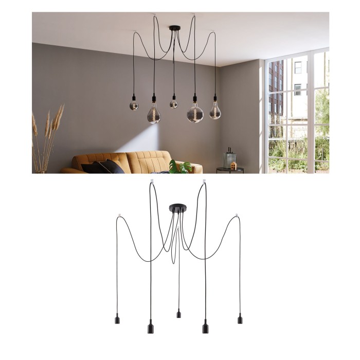 Pendul Ketil cu fir textil negru E27 2m max 5x20W cu soclu și bază negre, silicon-metal 230V [1]