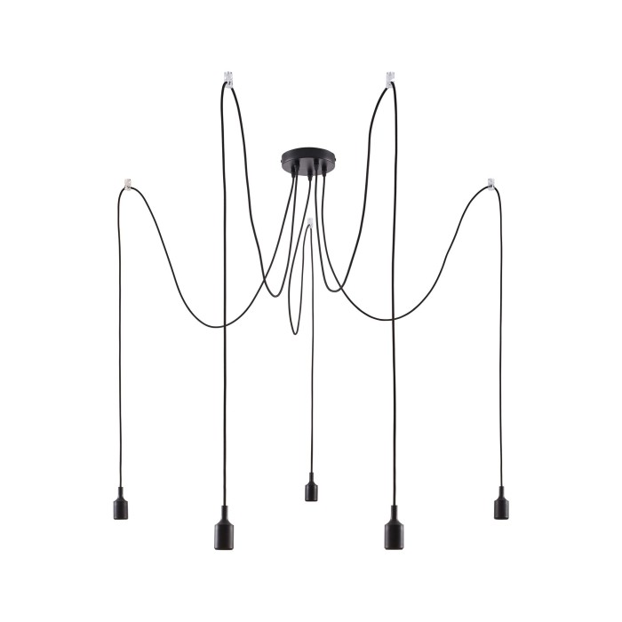 Pendul Ketil cu fir textil negru E27 2m max 5x20W cu soclu și bază negre, silicon-metal 230V [5]