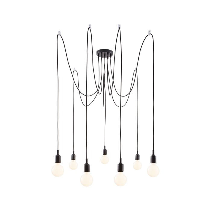 Pendul Ketil cu fir textil negru E27 2m max 7x20W cu soclu și bază negre, silicon-metal 230V [4]