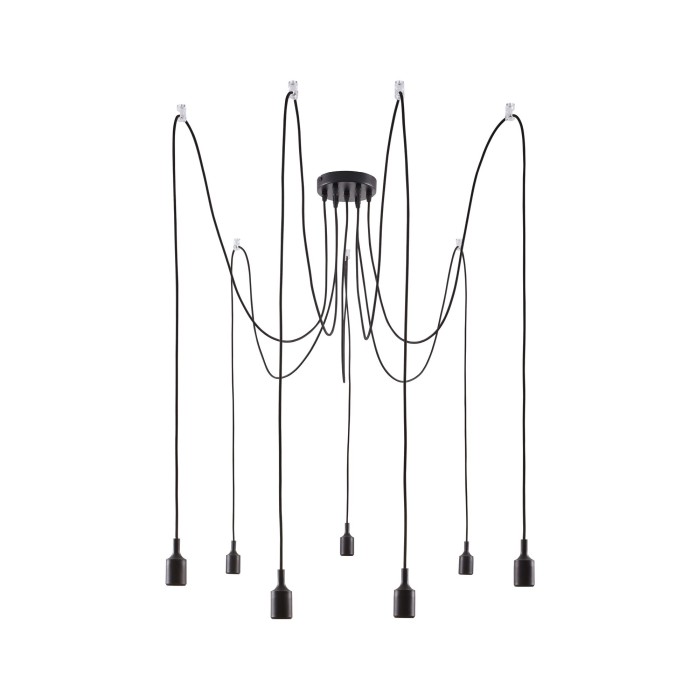 Pendul Ketil cu fir textil negru E27 2m max 7x20W cu soclu și bază negre, silicon-metal 230V [5]