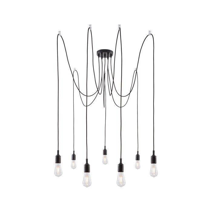 Pendul Ketil cu fir textil negru E27 2m max 7x20W cu soclu și bază negre, silicon-metal 230V [3]