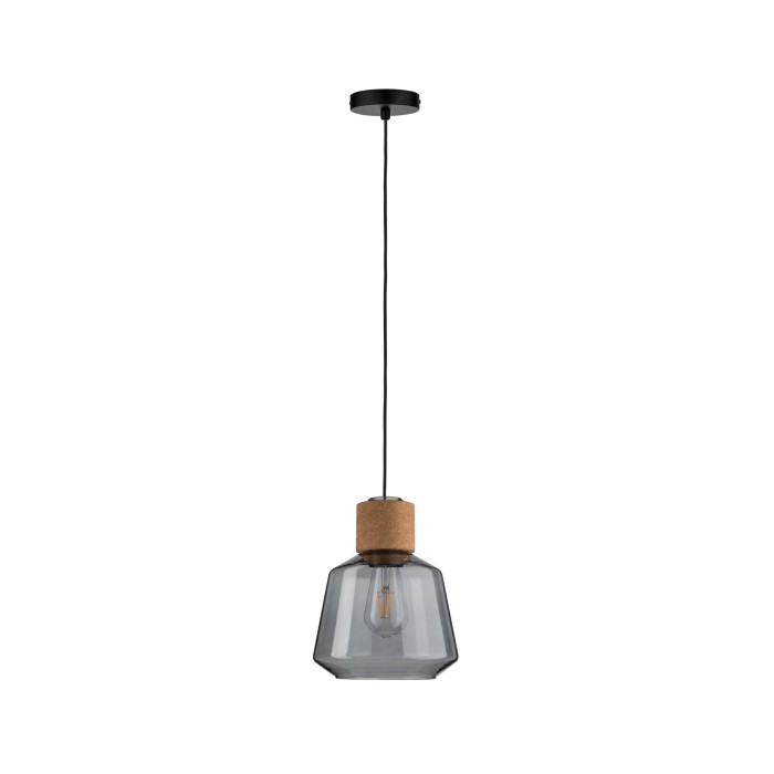 Pendul Neordic Elia cu fir textil max1x20W E27 sticlă afumată/plută/negru 230V sticlă/plută/metal [3]