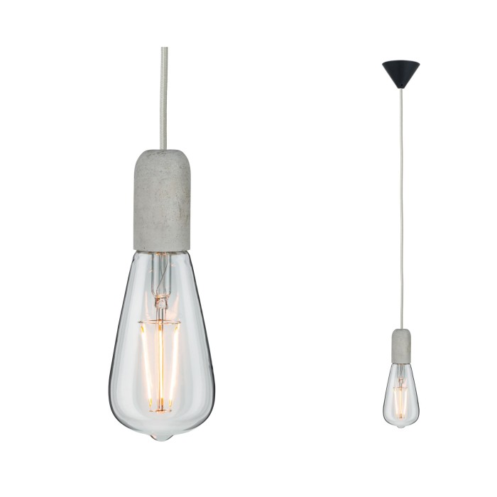 Pendul Neordic Jano cu fir textil gri max1x20W E27 cu soclu gri din beton și bază neagră din plastic 230V [1]