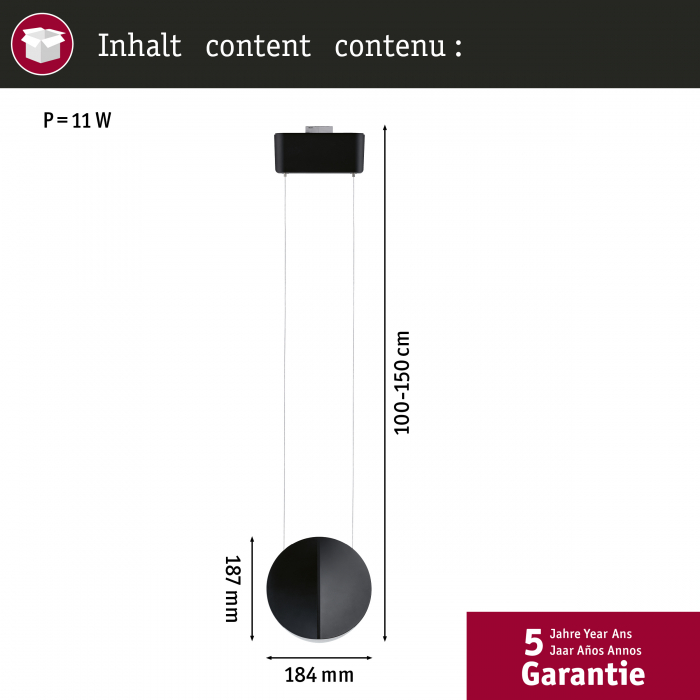 Pendul URail LED Alejandro, 800lm, 10W, 3000K, 230V, negru mat, flux luminos variabil [6]
