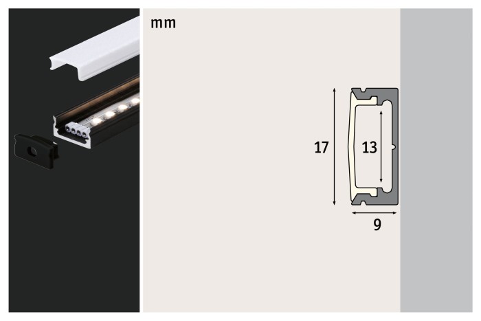 Profil Base pentru bandă LED, 2m, negru, cu difuzor alb [3]