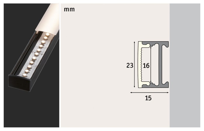 Profil Square pentru bandă LED, 1m, negru, cu difuzor alb [10]