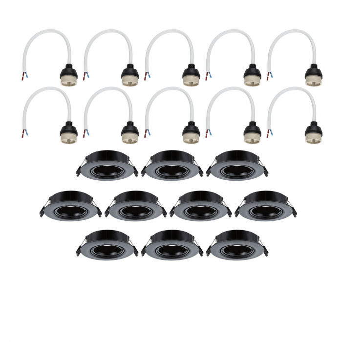 Set 10 spoturi încastrabile, orientabile, rotunde, 90mm, 30°, GU10, max. 10x10W, 230V, negru mat [5]