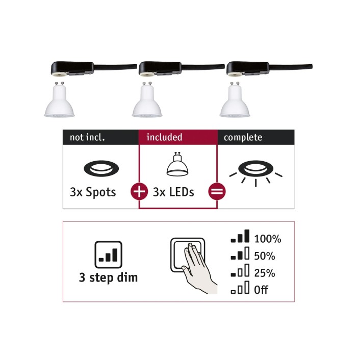 Set 3 becuri reflector Choose GU10 3x6W 460lm 2700K 51mm, cu flux luminos variabil în 3 pași [5]