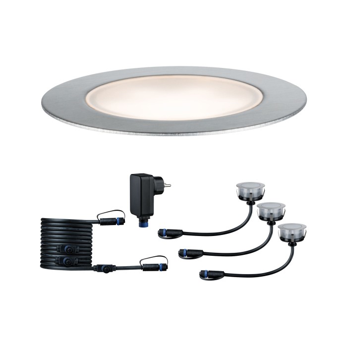 Set bază spoturi pardoseală P&S IP65 3000K 3x1W 24V 70mm argintii, inox-plastic [1]