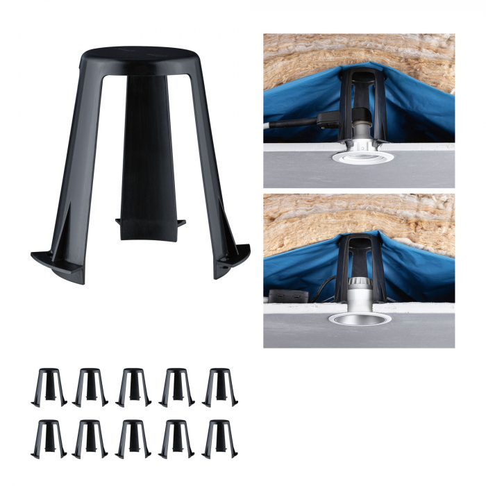 Set de 10 distanțieri pentru spoturi încastrabile, 62-90mm, negru, plastic [3]