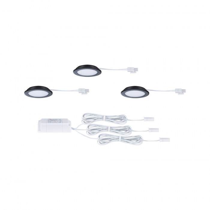 Set de 3 spoturi LED încastrabile pentru mobilier, 3x2,5W, 3x180lm, 230/12V, 3000K, negru mat [4]