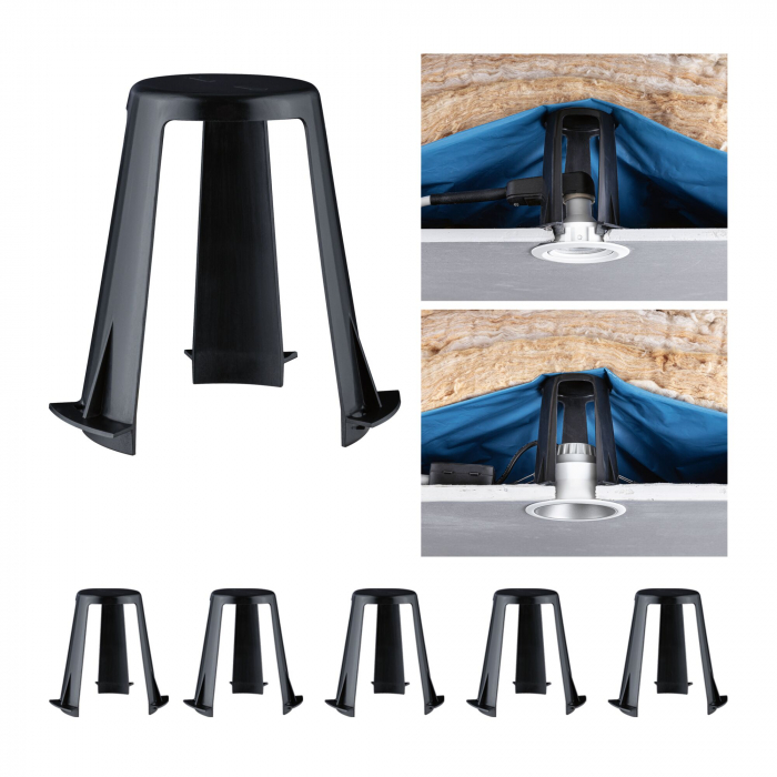 Set de 5 distanțieri pentru spoturi încastrabile, 62-90mm, negru, plastic [3]