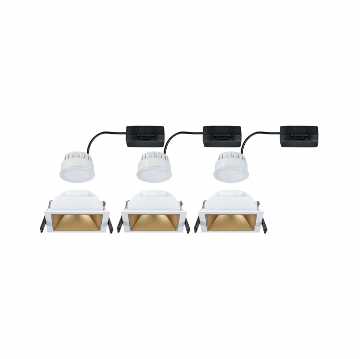 Set spoturi incastrabile LED Cole Coin, IP44, patrate, 88x88mm, 3x6W, 3x470lm, 230V, flux luminos variabil in 3 pasi, 2700K, alb-auriu mat [7]