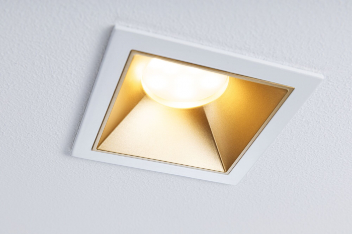 Set spoturi incastrabile LED Cole Coin, IP44, patrate, 88x88mm, 3x6W, 3x470lm, 230V, flux luminos variabil in 3 pasi, 2700K, alb-auriu mat [3]