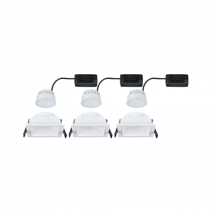 Set spoturi incastrabile LED Cole Coin, IP44, patrate, 88x88mm, 3x6W, 3x470lm, 230V, flux luminos variabil in 3 pasi, 2700K, albe [9]
