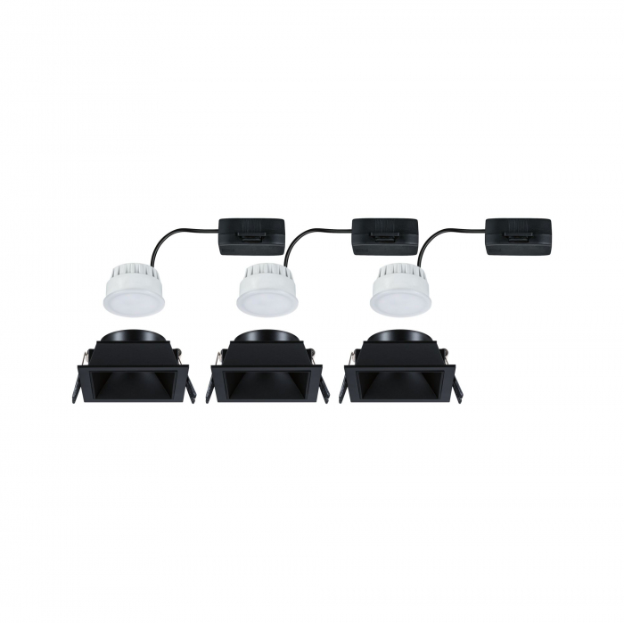 Set spoturi incastrabile LED Cole Coin, IP44, patrate, 88x88mm, 3x6W, 3x470lm, 230V, flux luminos variabil in 3 pasi, 2700K, negru [9]
