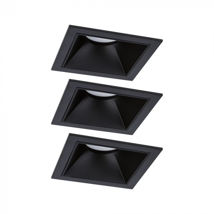 Set spoturi incastrabile LED Cole Coin, IP44, patrate, 88x88mm, 3x6W, 3x470lm, 230V, flux luminos variabil in 3 pasi, 2700K, negru [2]