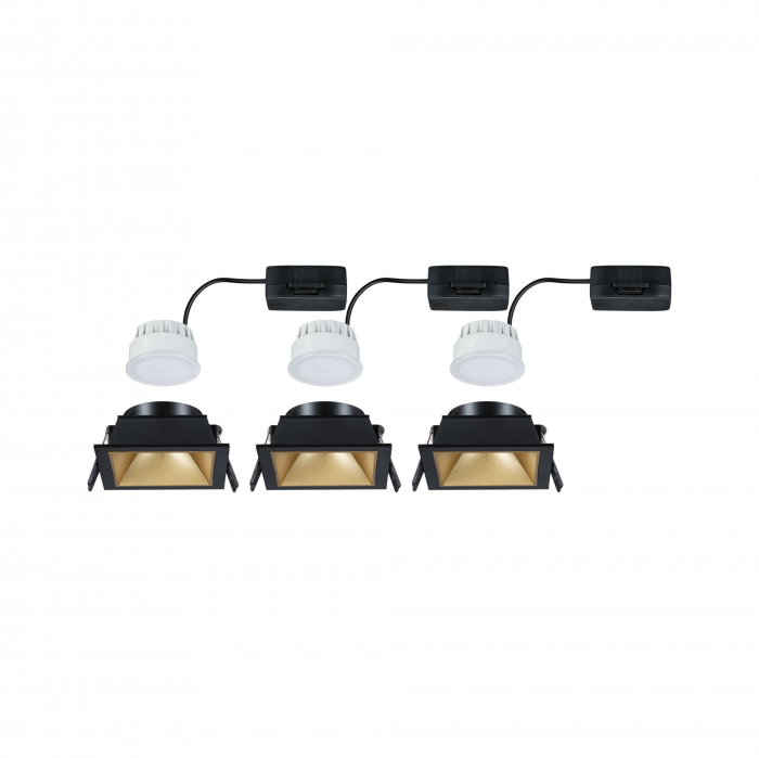 Set spoturi incastrabile LED Cole Coin, IP44, patrate, 88x88mm, 3x6W, 3x470lm, 230V, flux luminos variabil in 3 pasi, 2700K, negru-auriu mat [8]
