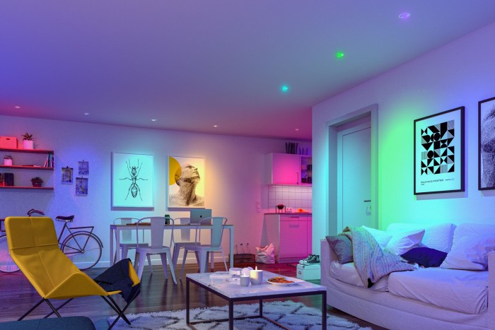 Set spoturi încastrabile LED Smart Home Zigbee Base Coin, orientabile, rotunde, 3x4,9W, 230V, cu flux luminos variabil, RGBW+, albe [7]