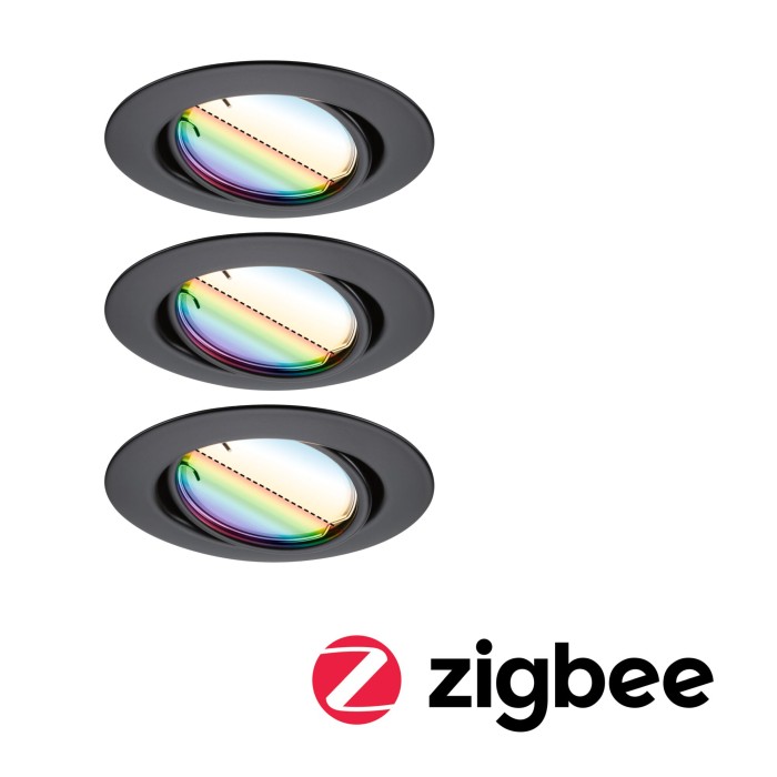 Set spoturi încastrabile LED Smart Home Zigbee Base Coin, orientabile, rotunde, 3x4,9W, 230V, cu flux luminos variabil, RGBW+, negru mat [5]