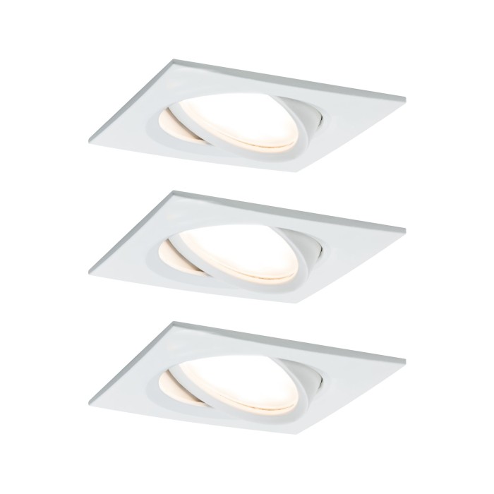 Set spoturi încastrabile Nova Plus Coin pătrate, orientabile LED 3x6,8W 633lm 2700K alb mat, cu flux luminos variabil [1]