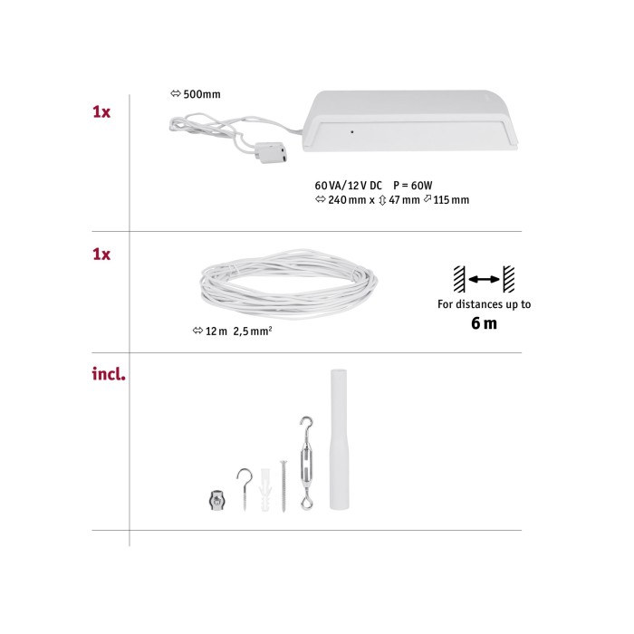 Set spoturi pe cablu Basic LED max. 60W   230/12V alb mat [3]