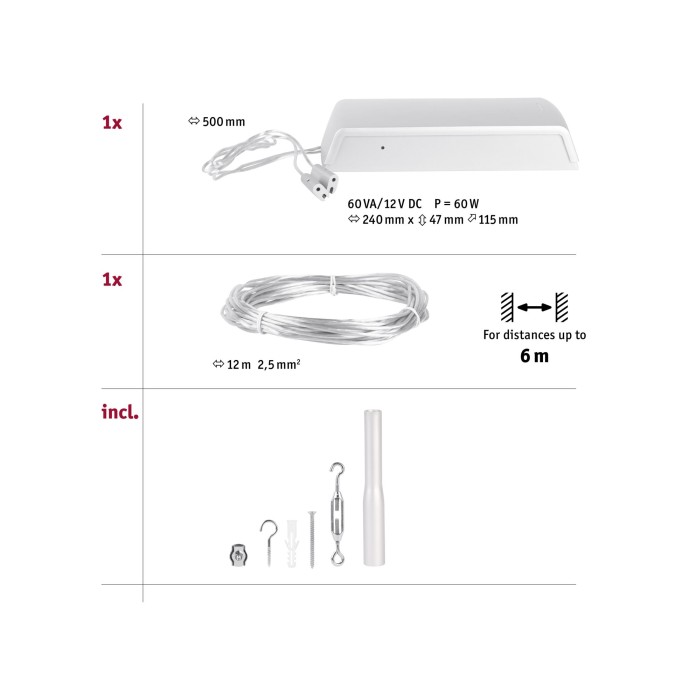 Set spoturi pe cablu Basic LED max. 60W   230/12V crom mat [3]