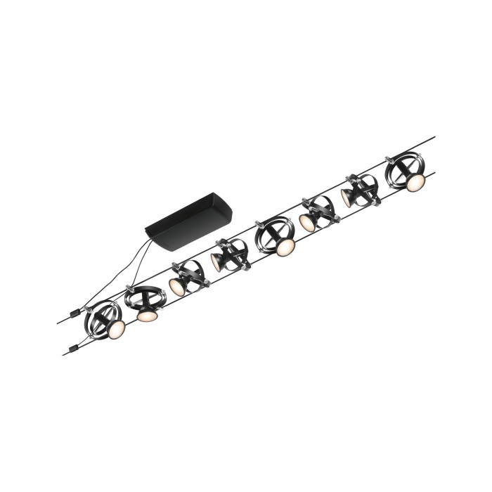 Set spoturi pe cablu Cardan Basic GU5,3, max. 8x7,5W, 230/12V, negru mat-crom [4]