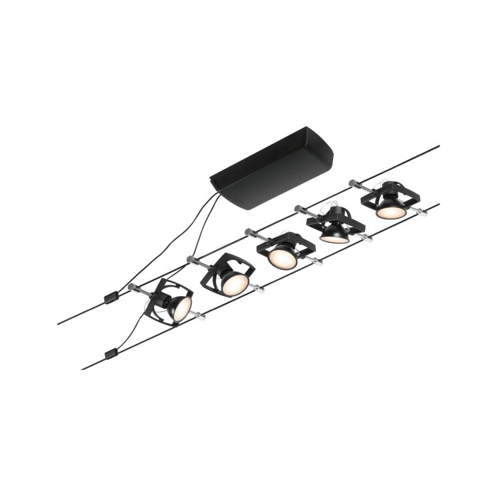 Set spoturi pe cablu Mac II GU5,3  max. 5x10W, 230/12V, negru mat-crom [2]