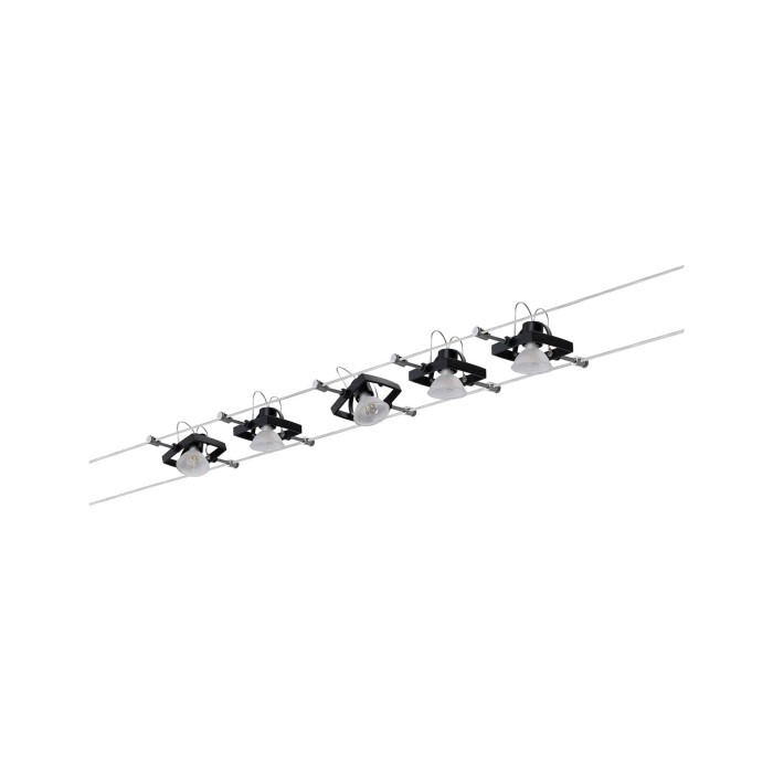 Set spoturi pe cablu MacII max 5x10W GU5,3 negru mat 230/12V metal/plastic [5]
