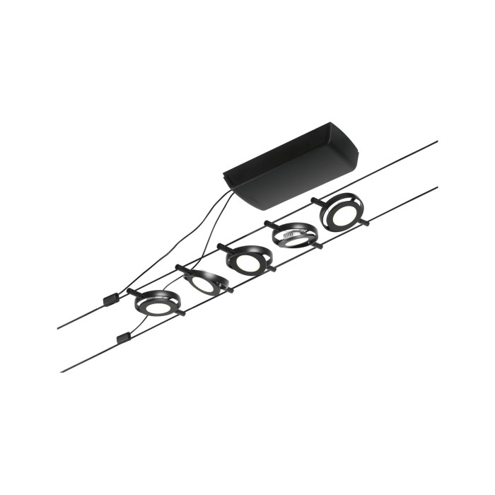 Set spoturi pe cablu RoundMac LED 5x450lm 5x4,5W 3000K  230/12V negru mat-crom [2]