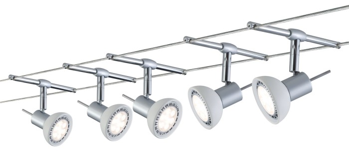 Set spoturi pe cablu Sheela max 5x10W GU5,3 crom mat/opal 230/12V 60VA metal/sticlă [3]