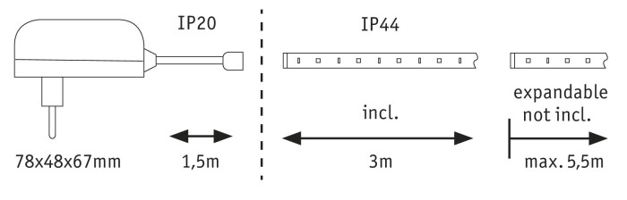 Set bandă MaxLED 250 bază 3m cu lumină caldă, protecție IP44 2700K 12W 230/24V [4]